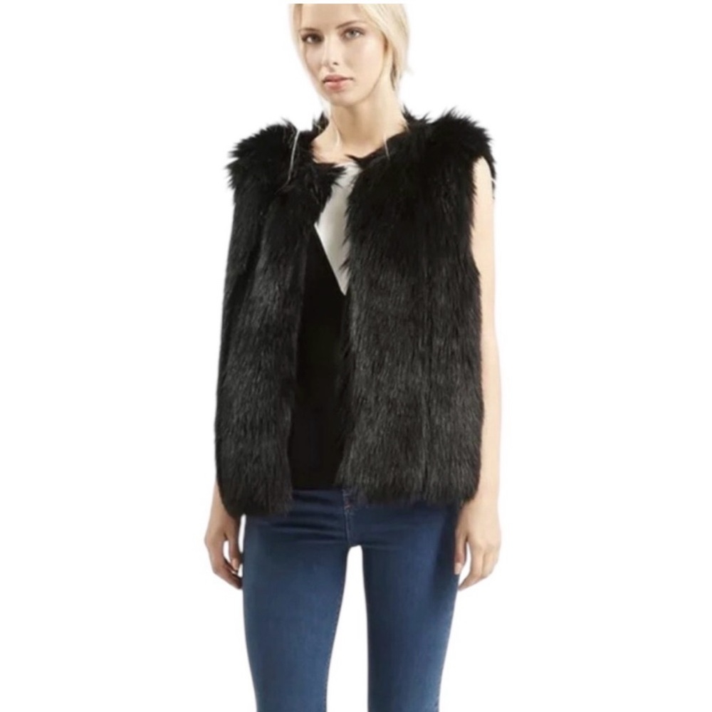 topshop black fur vest
